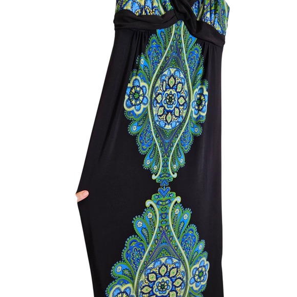 City Triangles Black Blue Green Paisley Sleeveless Maxi‎ Y2K Babydoll Dress M - Picture 8 of 10